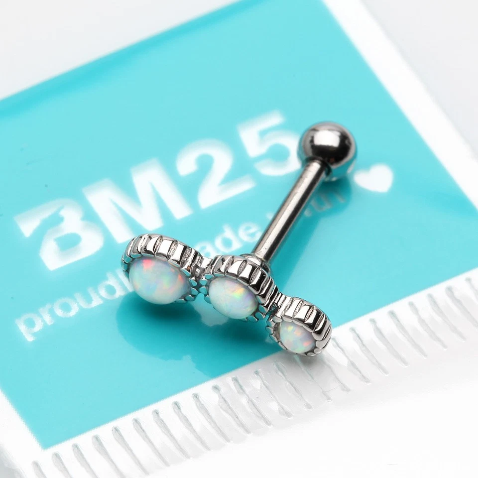 Pendiente Barra Tragus Cartílago Brillante Trío Burbuja Ópalo de Fuego 16ga Foto 3 de 3