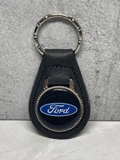 Ford Vintage Black Leather Keychain Key Ring Nos