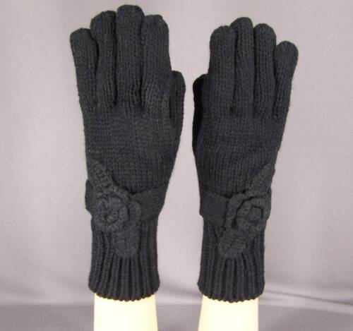 Black knit flower floral ladies winter gloves 10.5" long - 第 1/5 張圖片
