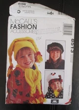 McCalls 8513 Boys Girls Hats Scarfs winter outerwear Small Medium Large Uncut