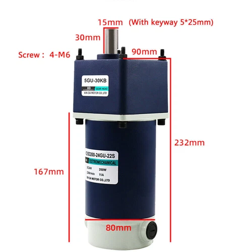 DC 12V/24V 200W Micro Silent Transmisión Motor Metal Freno Motor 10-600 rpm - Imagen 13 de 14