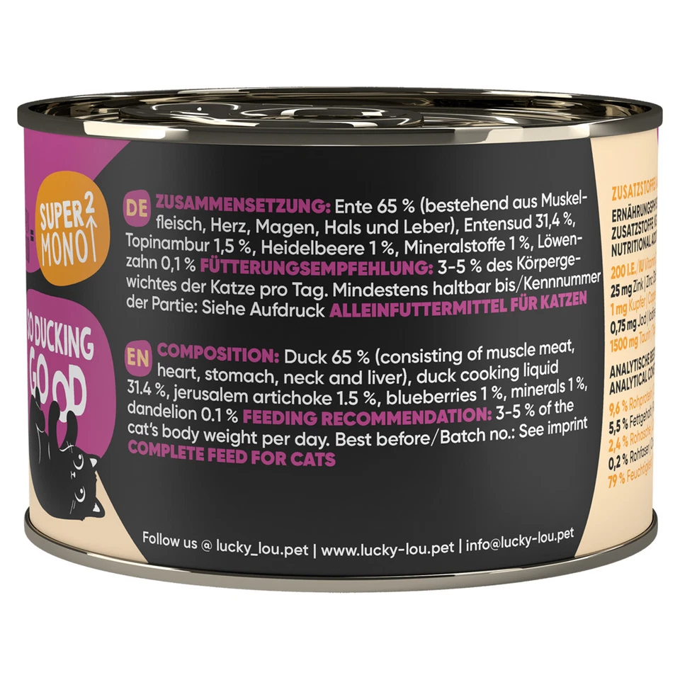 Lucky Lou SuperMono Ente 200 g, Katzenfutter, NEU - Bild 2 von 4