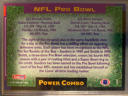 1993 Pro Set Power Combos #1 EMMITT SMITH/BARRY SANDERS Dallas Cowboys - Picture 2 of 2