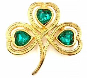 Authentic IRISH J. C. Walsh & Sons Heart-Shaped Leaves Shamrock Gold Plated Brooch Pin