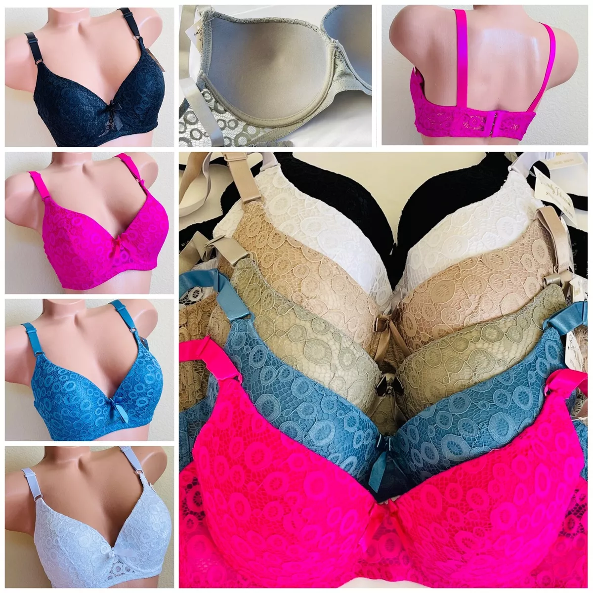 Plus Size Bow Decor Solid Non Padded Bra, Women's Plus Push Up