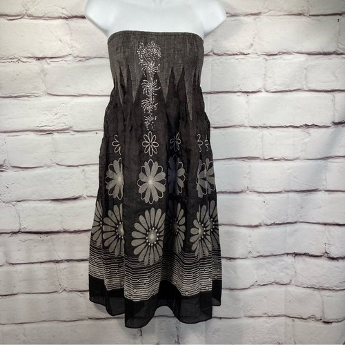 Lapis Kleid One Size schwarz und grau trägerlos glitzernde Verzierungen Blumen