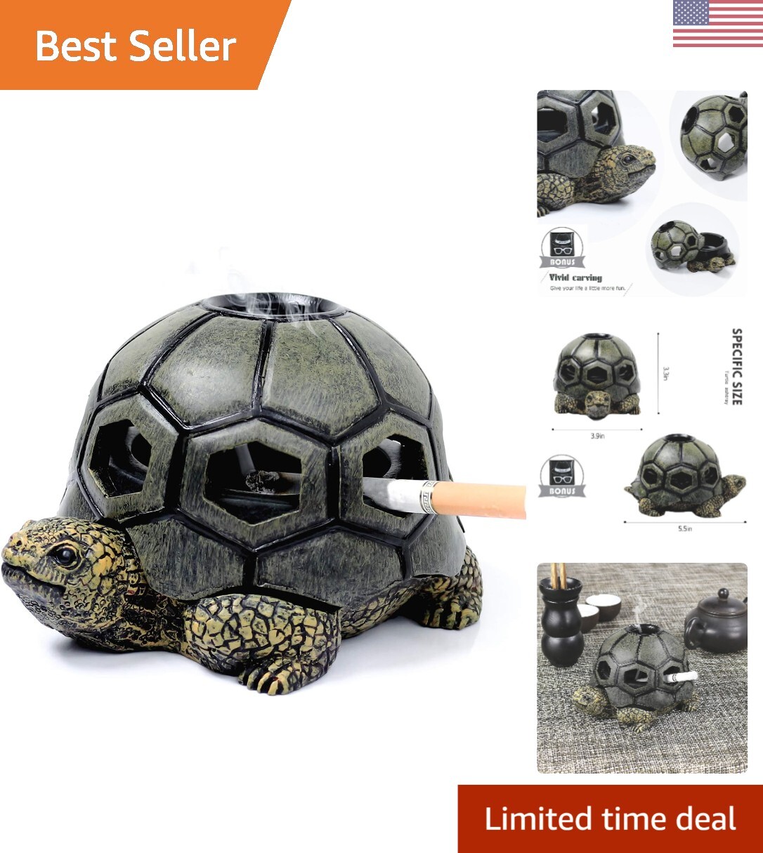 Cute Hand-Painted Turtle Ashtray - Artistic Home Decor Accent and Gift