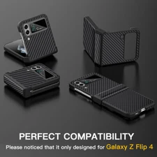 For Samsung Galaxy Z Flip 4 Phone Case Carbon Fiber Shockproof Hinge Hard Cover