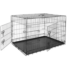 Folding Metal 36" Dog Crate Kennel Pet Cage 2 Door With Tray Pan Safe Indoor