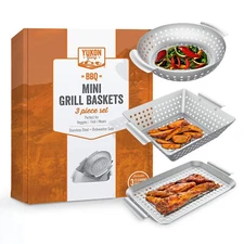 Yukon Glory 3-Piece Mini BBQ Grill Baskets Accessory Set