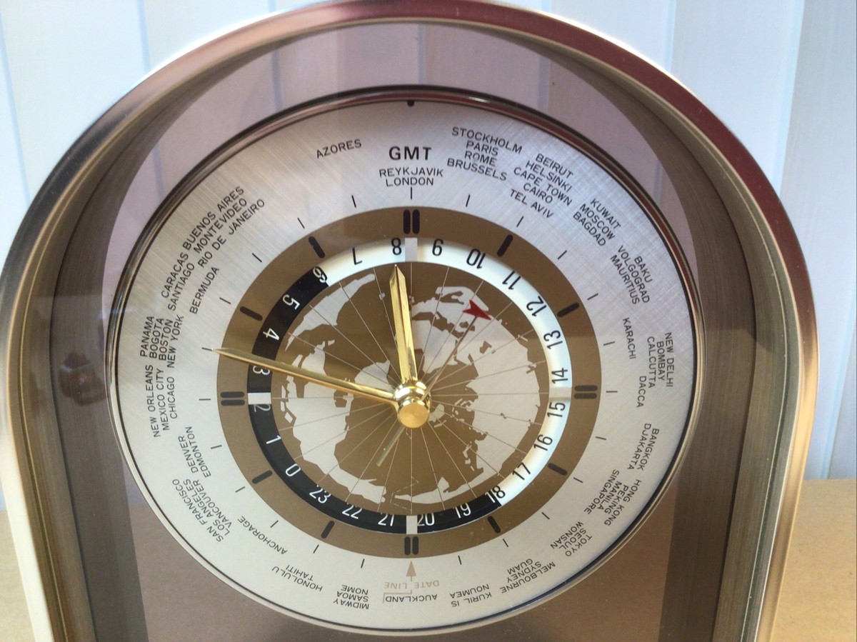 Vintage Verichron Quartz World Time Zone Mantle Clock / Tested