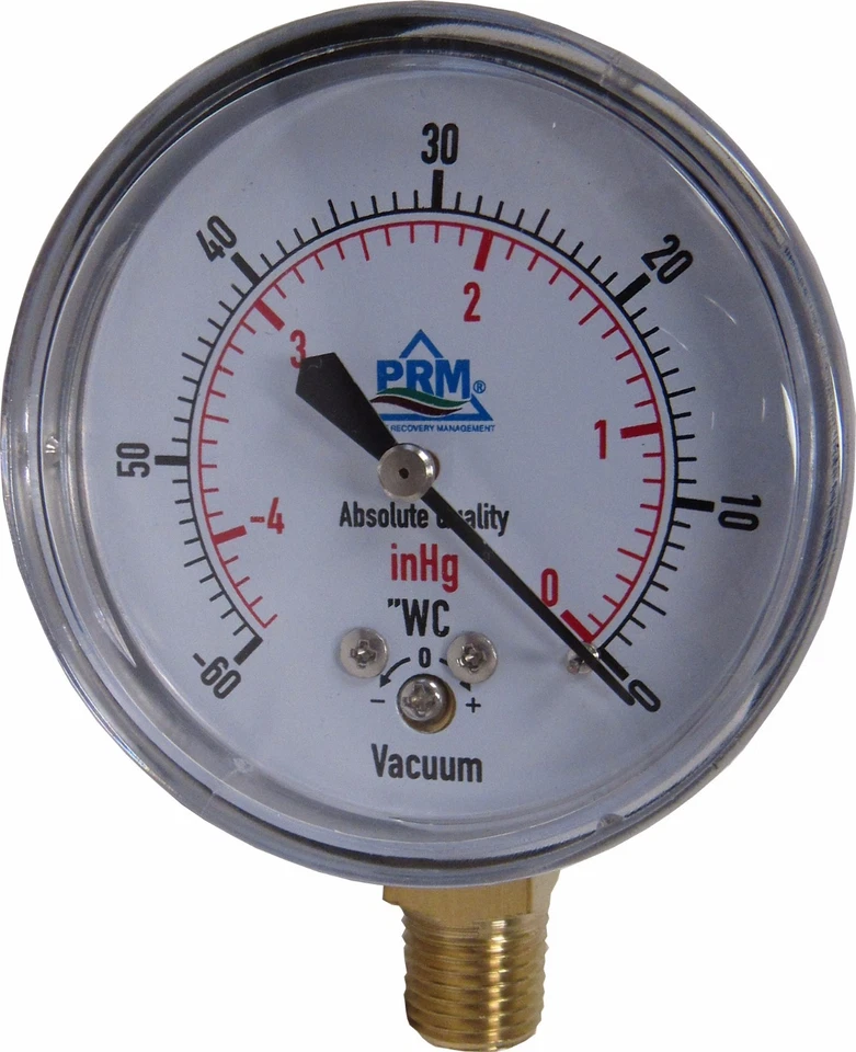 New PRM 0 to -60" WC/HG Vacuum Gauge 2.5” Chrome Case ¼” NPT Bottom