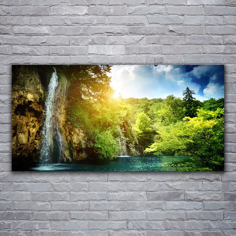 Impression sur verre acrylique paysage cascade forêt tableau mural 120x60