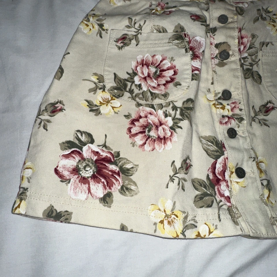 VTG Bongo by Gene Montesano Floral Denim Skirt Women Beige Size 9 USA Made - Image 4 of 4