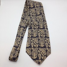 Structure Men's 100% Imported SILK Tie USA Made Geometric Gold Gray 58" x 3.75"