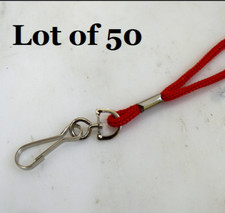  Lot of 50 Red Round Rope Lanyards with Swivel Silver J-Hooks NEW 