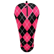 BeeJos Hot Pink and Black Argyle Golf Club Head Covers