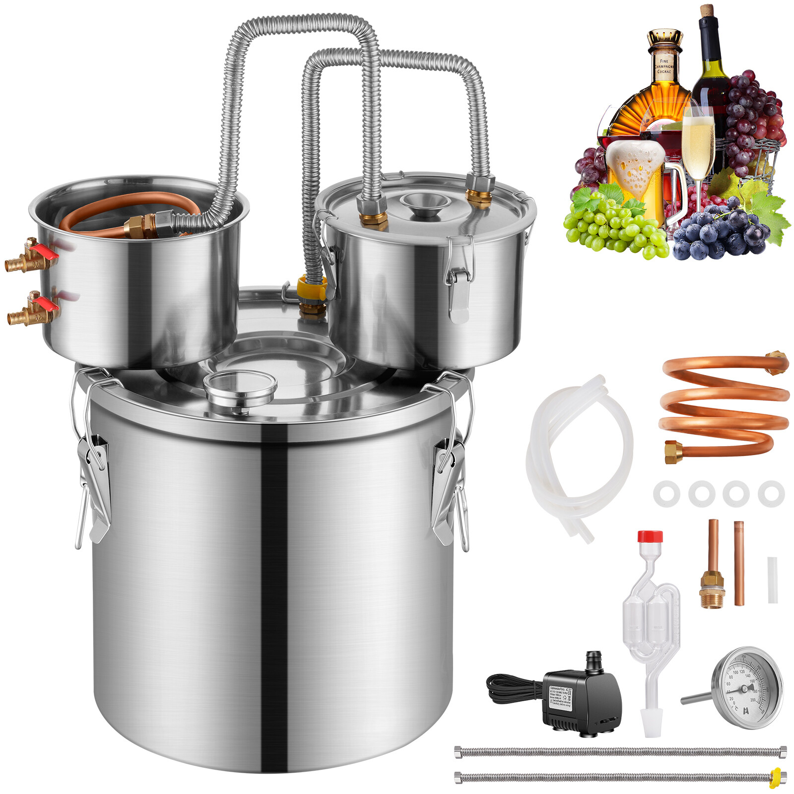 Distillateur d'alcool double condensateur VEVOR cuve 11,4 L haute pureté