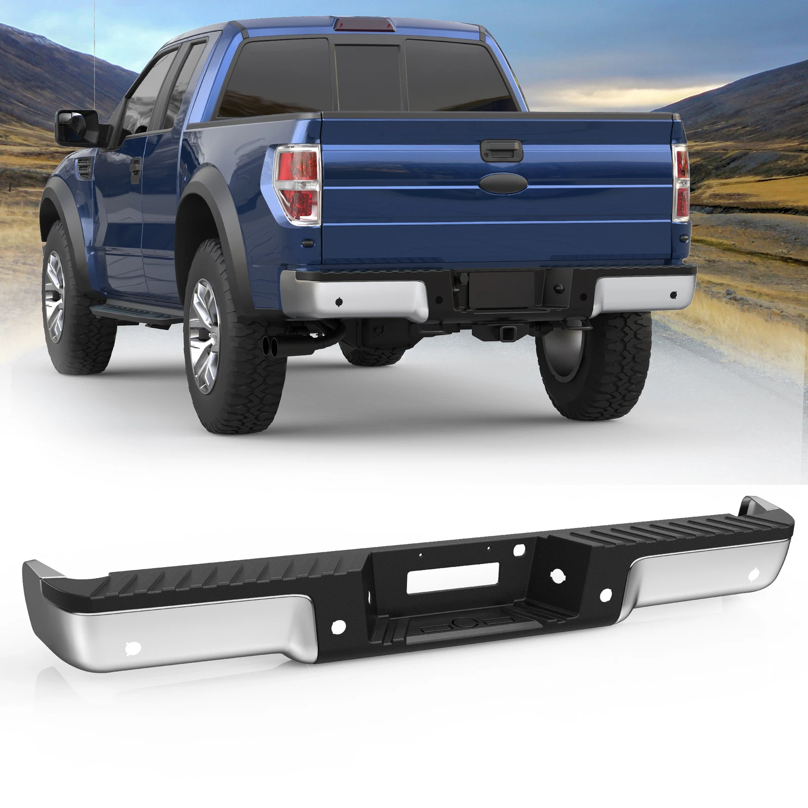 Chrome Rear Step Bumper Assembly fit 2004-06 Ford F-150 w/ Park Assist Holes