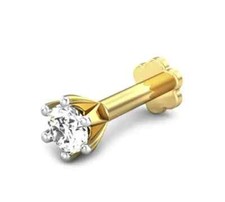 Round Simulated Diamond 3MM Fancy Women Screw On Nose Pin 14K Yellow Gold Finish