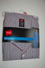 Mens PAJAMA SET Lt Weight Woven MAROON BLUE WHITE STRIPED Pants L/S Top SIZE S