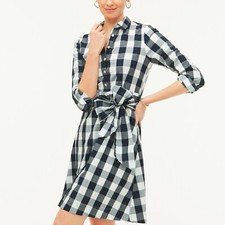 J CREW Tie-Waist Poplin Shirtdress in Gingham Size 0
