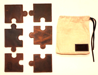 Jigsaw Puzzle Coaster Set 6 Piece HD Leather Original Bag Christmas Gift!