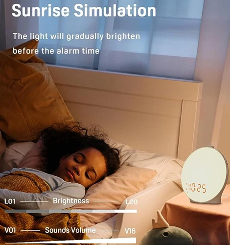 Brand New Jall Smart Wake Up Light Alarm Sunrise Sun 7 Color Simulation Clock