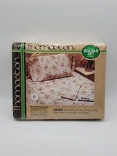 NOS Vintage 70s Thomaston Full Size Double Set Sheets Tan Floral Made In USA