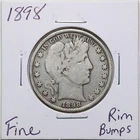 1898 50C Barber Liberty Head Half Dollar with Fine Detail Rim Bumps #3139