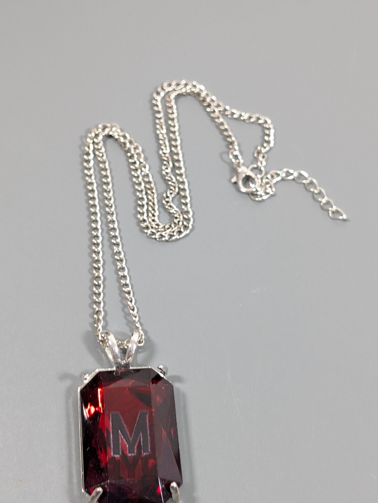Red Rhinestone Initial Letter M Rectangle Solitai… - image 3