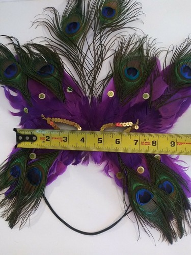 Purple Green Peacock Feathered Mask Masquerade Mask Halloween - Picture 10 of 11