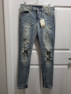 MNML M47 Stretch Denim Blue Jeans Mens Size 30x32 Ankle Zips Tapered