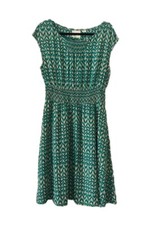 Maeve by Anthropologie Evaline Dress Smocked Midi size Small Green Geometric
