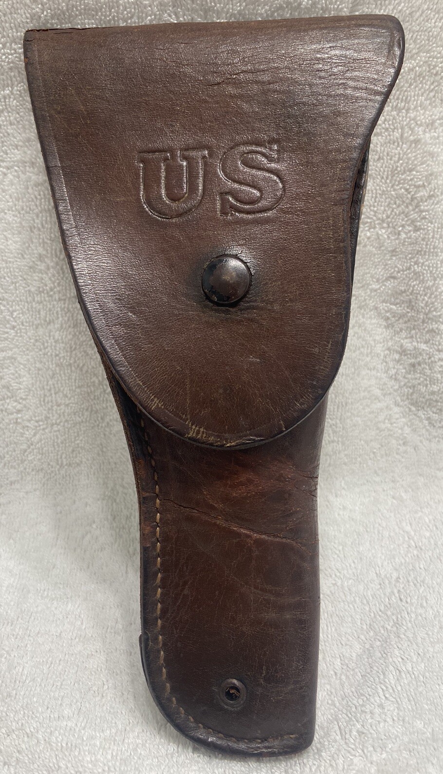 US Military WW1. WWII  LEATHER HOLSTER Brown Button Closure. Unbranded.