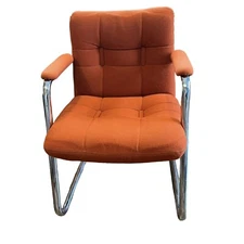 Vintage Chromcraft Mid Century Modern Orange Tubular Chrome Cantilever Arm Chair