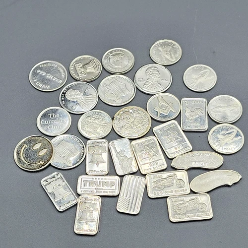 Mixed 1 Gram .999 Fine Silver Bars & Rounds – Lot  of 29– Random Designs