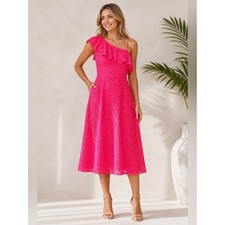 Lilly Pulitzer Callisto One Shoulder Lace Midi Dress Hot Pink 12