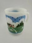 Vintage Anchor Hocking Milk Glass Country Farm Meadow Scene Coffee Cup Mug USA