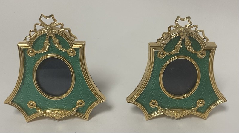 Dresser Vanity Photo Frames Enameled And Gilt Metal Finish  England