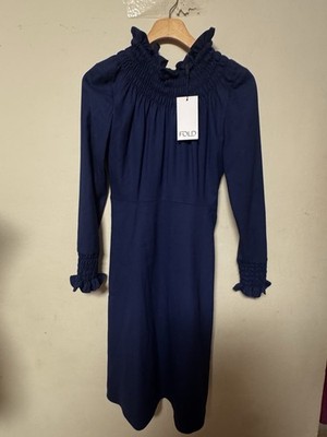 ebay navy blue dress Fold with ruffle collar and cuffs. Size:6 Azazie Bridesmaid Dresses - 93% polyester Size:L - 16.5
