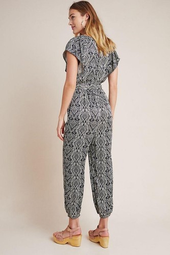 Anthropologie Zadie Satin Overall Größe 4 schwarz elfenbein Kurzarm neu Etikett 168 $ - Bild 4 von 7