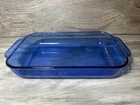 VTG PYREX #232 Cobalt Blue Glass Baking Dish 2.2 QT  11" X 7" X 2" W/ Lid