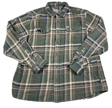 Orvis Shacket Men XXL 2XL Green Plaid Heavy Flannel Shirt Jacket Button Up Camp