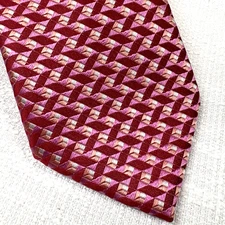 HUGO BOSS Men's Silk Necktie ITALY Designer Geometric Pink/red EUC Statement Tie