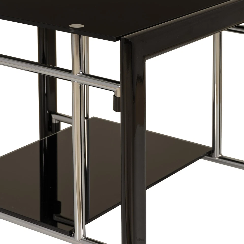 Linon Dart End Table (Set of 2) Top & Bottom Glass Shelves in Glossy Black Steel - Image 4 of 4