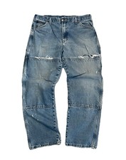 Vintage Y2K Dickies Double-Knee Carpenter Distressed Blue Denim Jeans 36x30