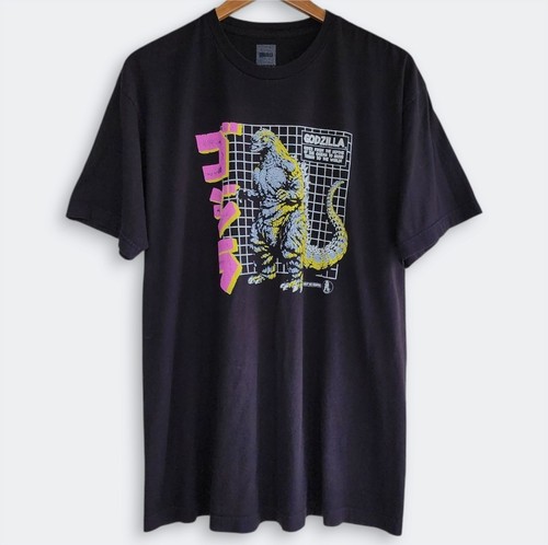 Godzilla King Of Monsters Throwback Retro Tee Mens XL Kanji Neon Grid