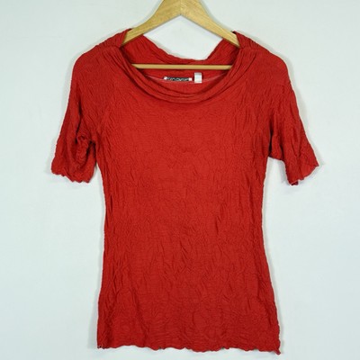 SnoSkinz Bright Vermilion Scrunch Stretch Cowl Neck Shirt Top Women's Sz Small