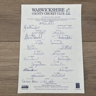 Warwickshire CCC 1993 Official Autograph Sheet Signed x 23 Allan Donald